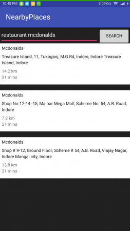 android nearby places using google places api