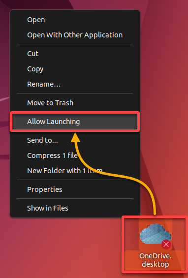 Enabling execution of OneDrive
