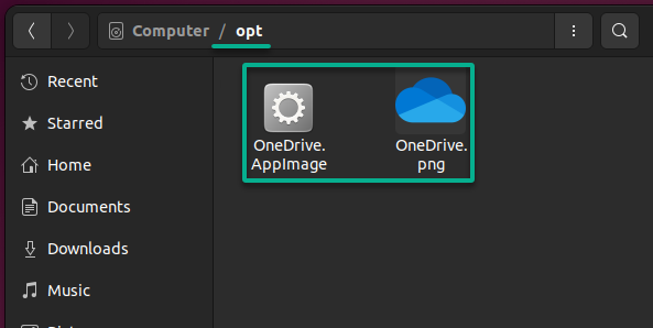 Verifying the OneDrive AppImage and logo are in the same location