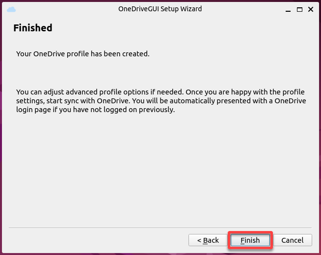 Closing the OneDrive setup wizard