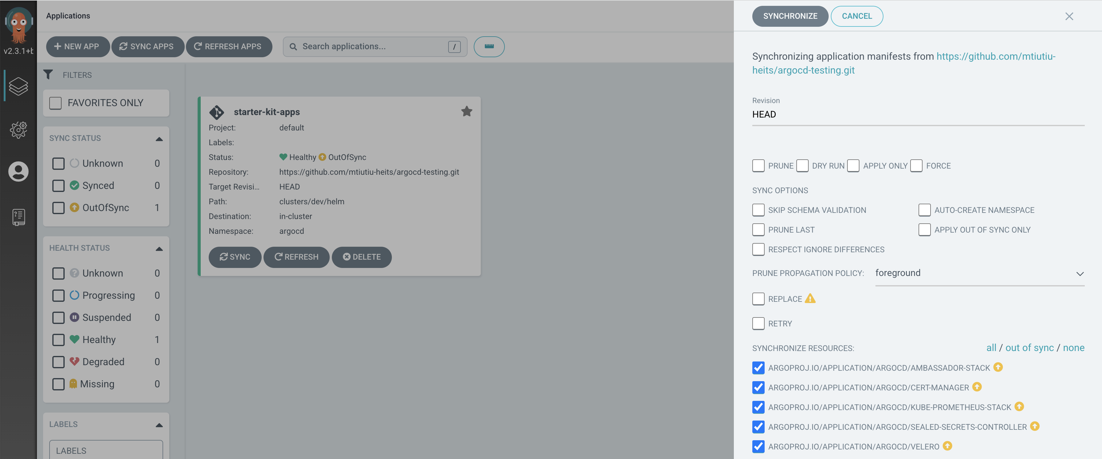 Argo CD Starter Kit Apps WebUI Sync