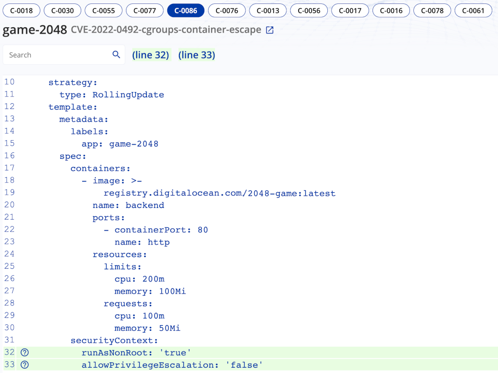Kubescape Cloud Portal Remediation Hints