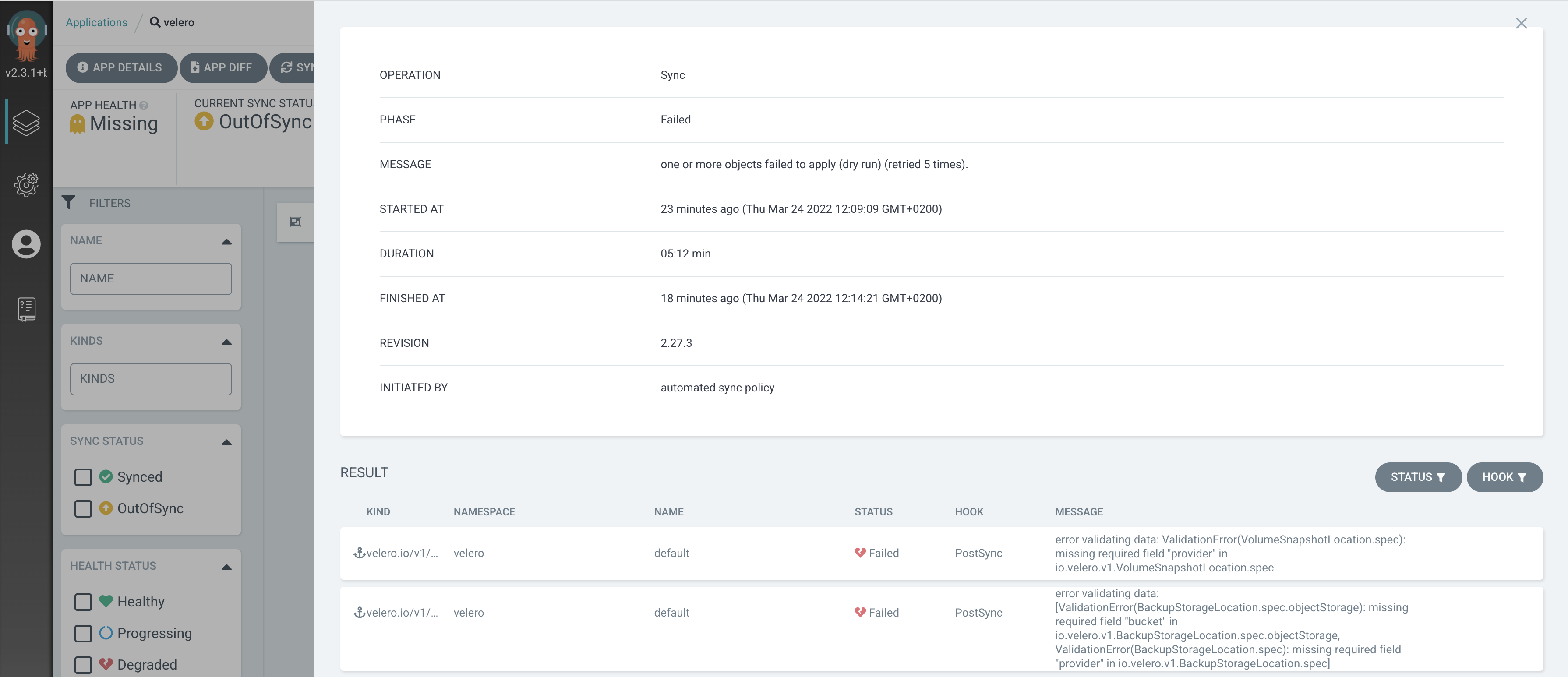 Argo CD Failed App Investigation