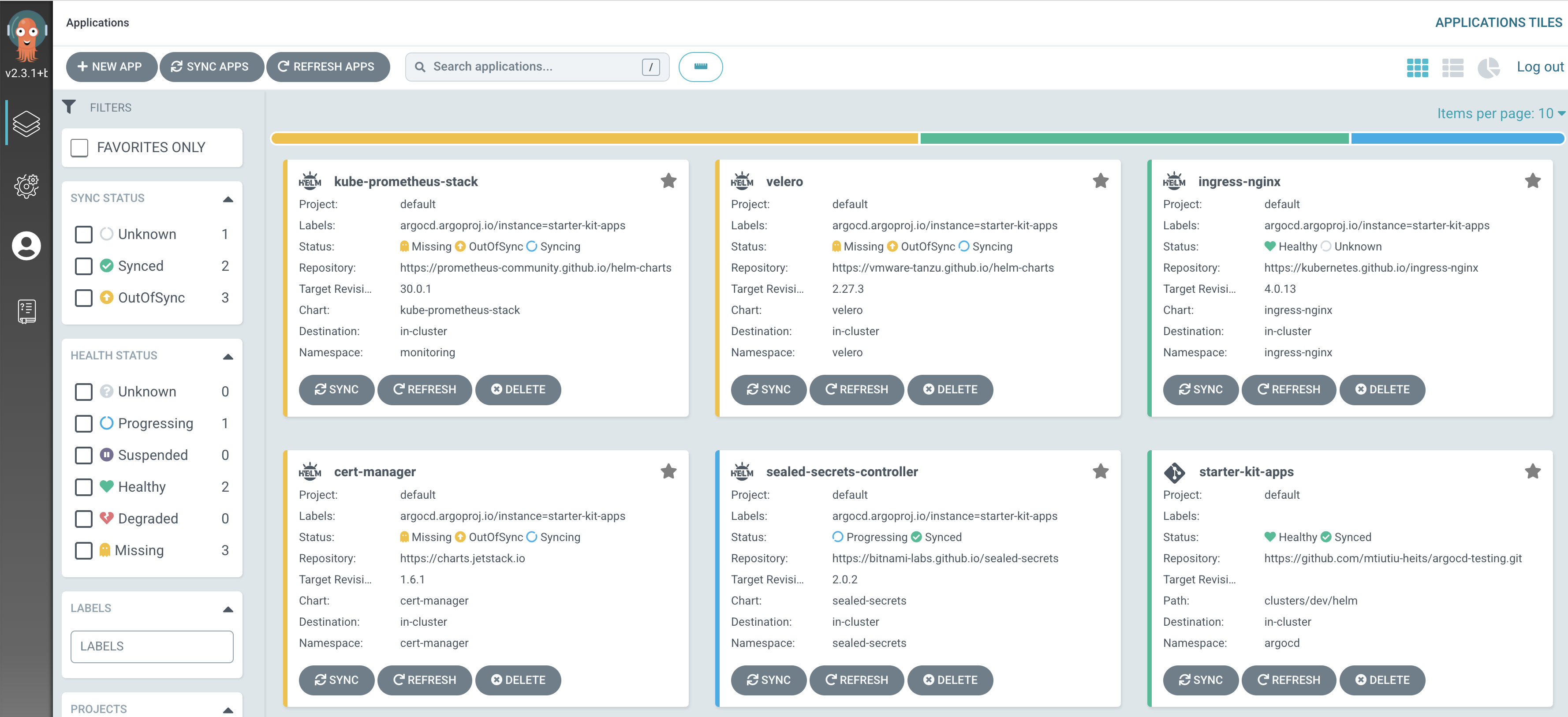 Argo CD Starter Kit Apps WebUI Sync Progress