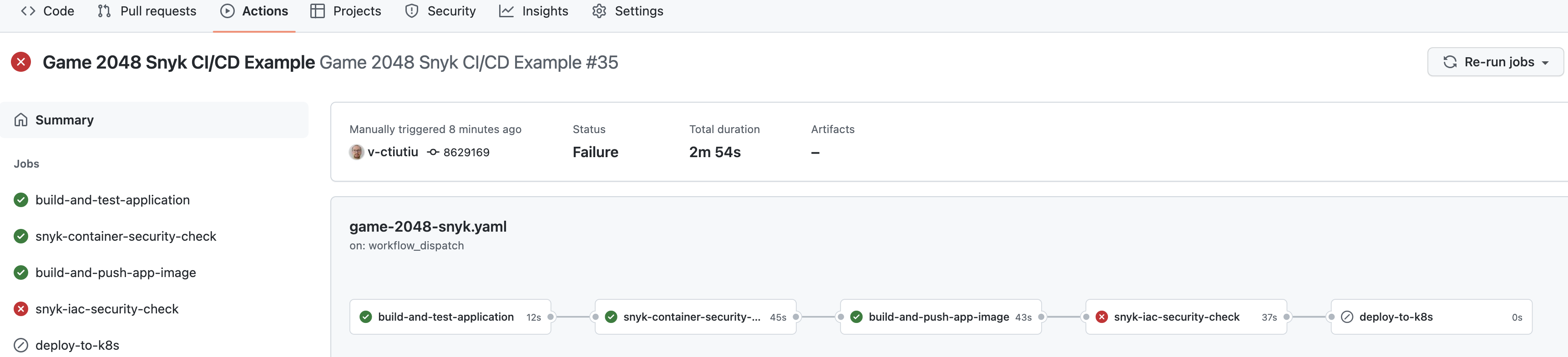 Game 2048 Workflow Snyk Container Scan Success