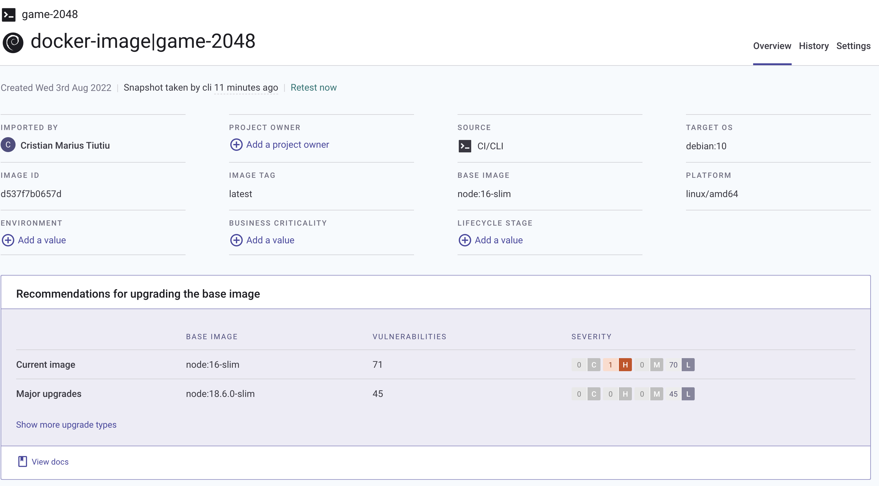 Game 2048 Image Snyk Monitoring