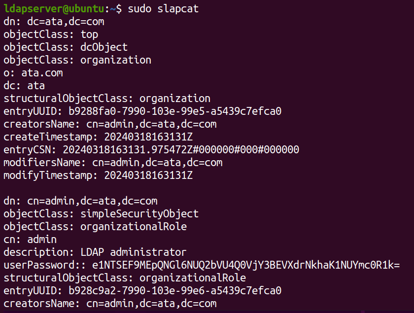 Checking the LDAP database contents