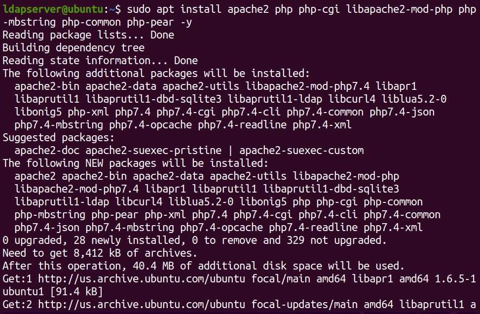 Installing Apache web server and essential PHP modules