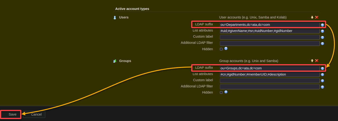 Setting the LDAP suffixes