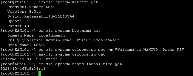 Checking the ESXi version and installation time