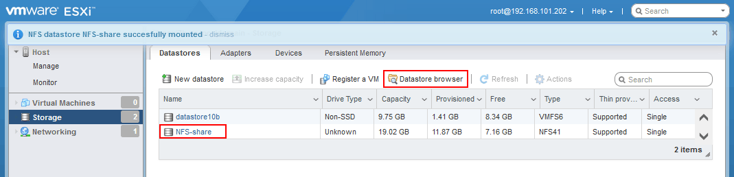 Browsing the NFS datastore to copy a VM file
