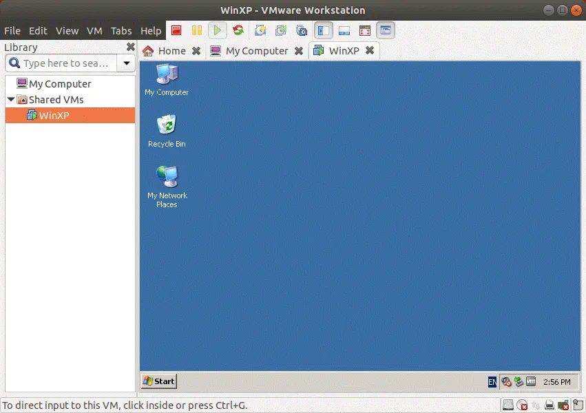 The VM is shared on VMware Workstation Server.