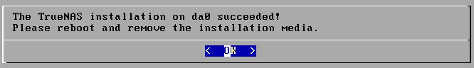 TrueNAS installation was successful