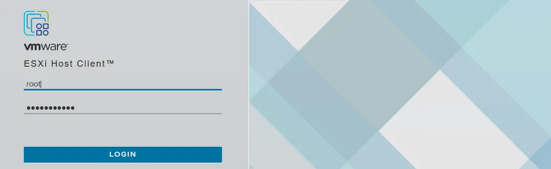 The Login screen of VMware Host Client