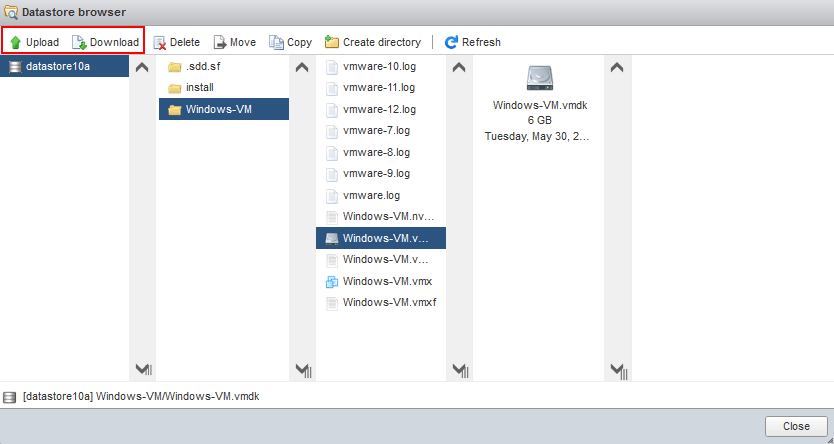 How to copy a VM file - downloading a virtual disk file from an ESXi datastore in VMware Host Client