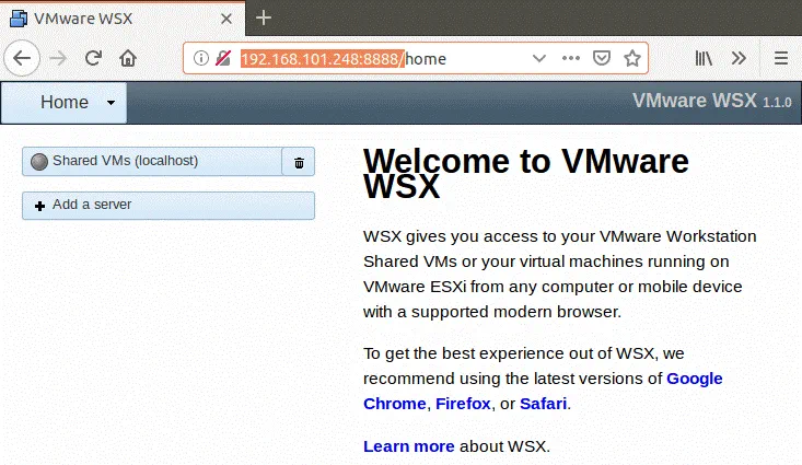 The web interface of VMware WSX.