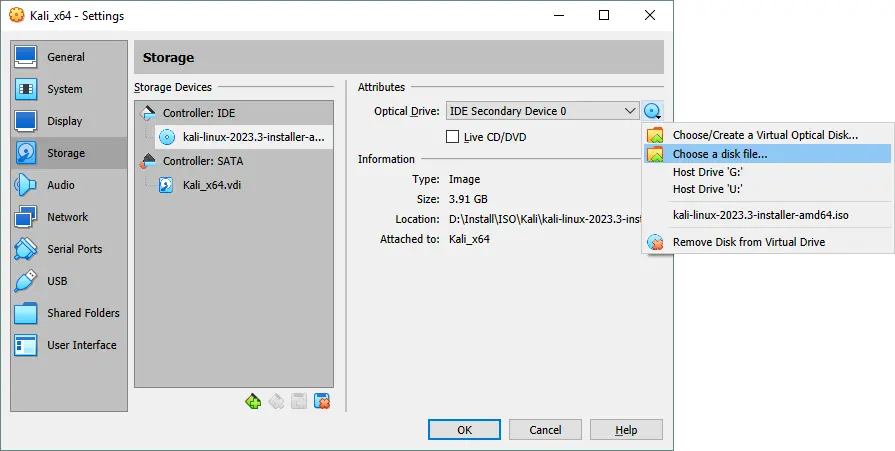 Selecting the ISO installation image to boot from
