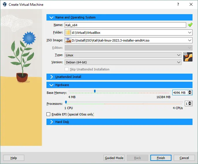 Creating a new virtual hard disk