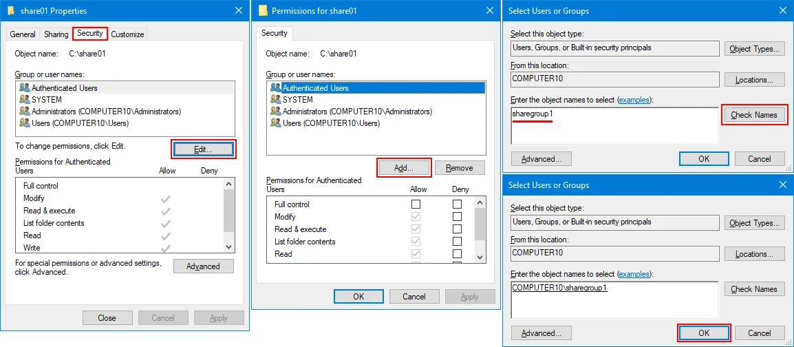 Setting NTFS permissions for a folder