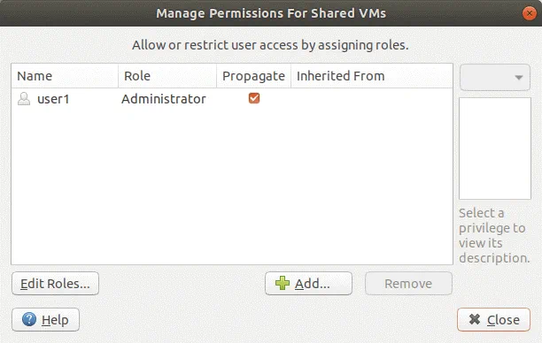 Managing permissions on VMware Workstation Server.