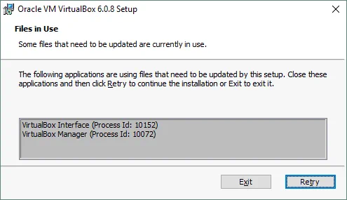 How to update VirtualBox on Windows – you need to close your VirtualBox instance before updating