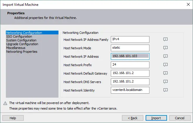 Configuring networking during deployment of vCenter Server Appliance from the OVA template