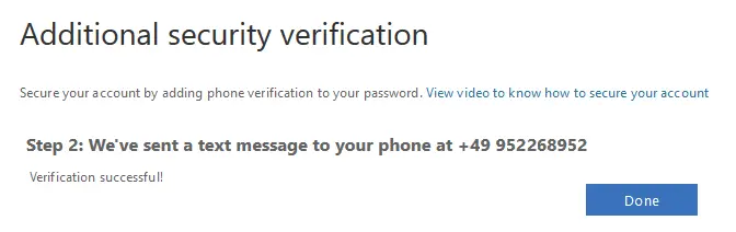 Office 365 account verification is successful
