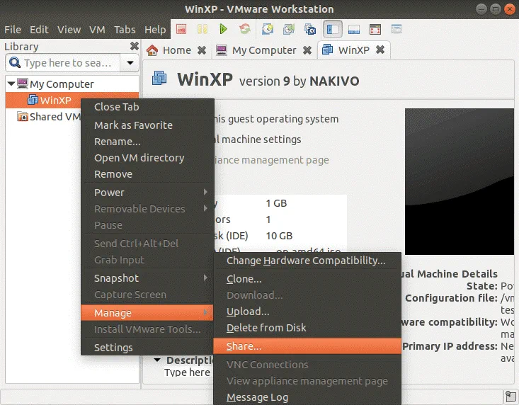 Sharing VMs on VMware Workstation Server.