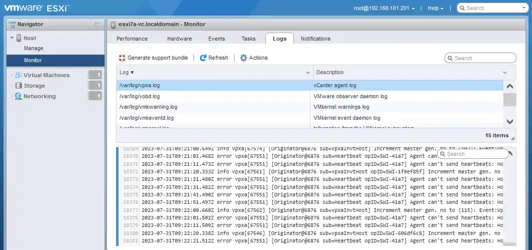How to check VMware ESXi logs in VMware Host Client
