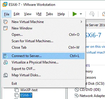 Connecting to a VMware Workstation Server from VMware Workstation used as a client.