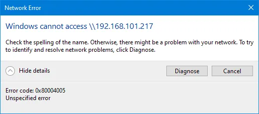 Error 0x80004005 Unspecified error