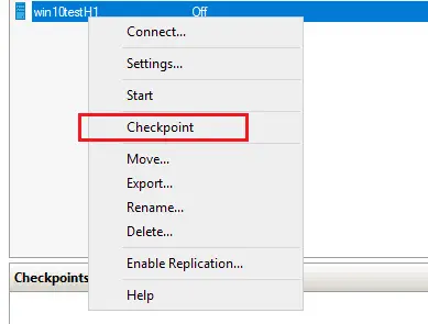 Creating a Hyper-V snapshot (checkpoint)