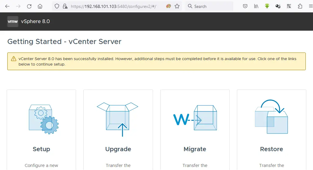 VMware vCenter 8 setup in the web interface – stage 1
