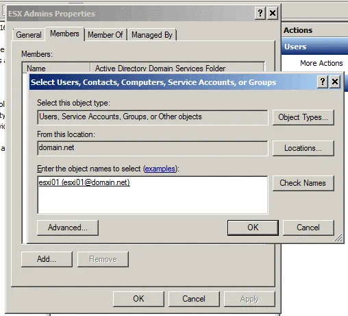 Adding a new domain user to the ESX Admins group for logging in ESXi without using an ESXi password and login.