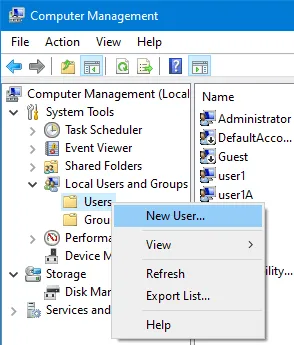How to create a new user in Windows 10