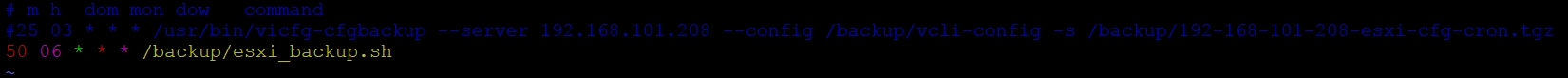 Cron configuration that creates ESXi config backup files with unique names