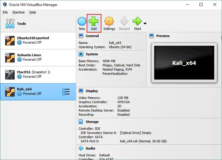 Adding a Kali VM