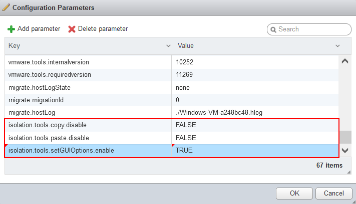 Configuration parameters to enable shared clipboard are added