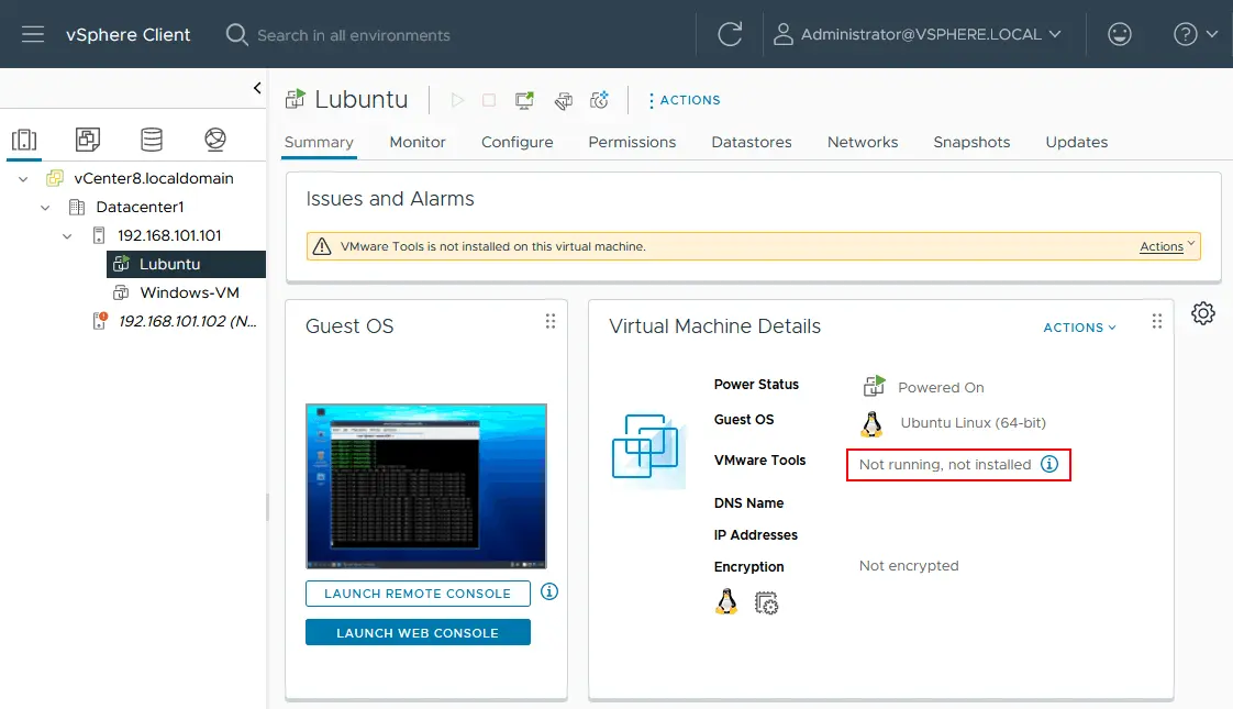 A nested Linux VM is running on a virtual ESXi host deployed in VMware home lab