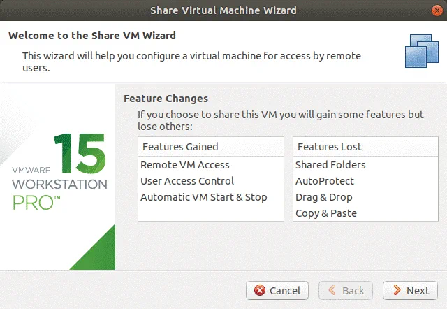 Share VMs Wizard on VMware Workstation Server.