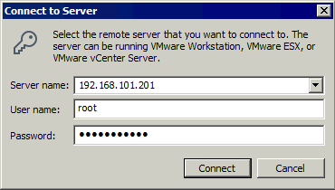 Connecting to a remote ESXi host – entering credentials