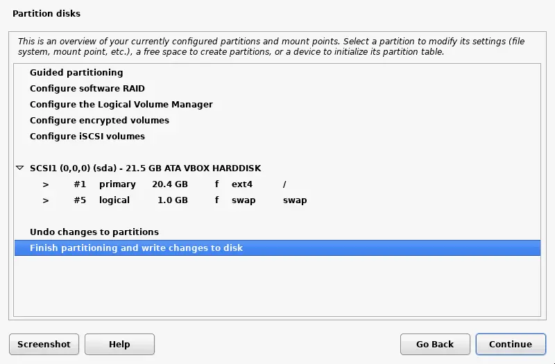 Finishing disk partitioning