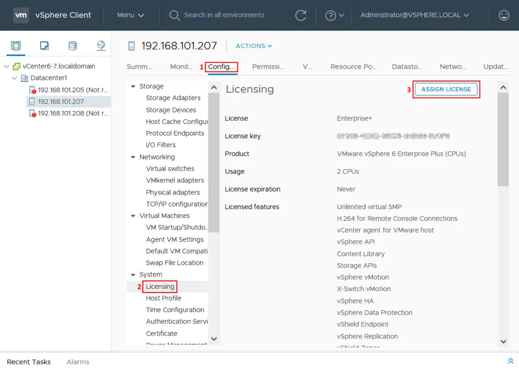 Assigning the ESXi 6 license in vCenter Server 6