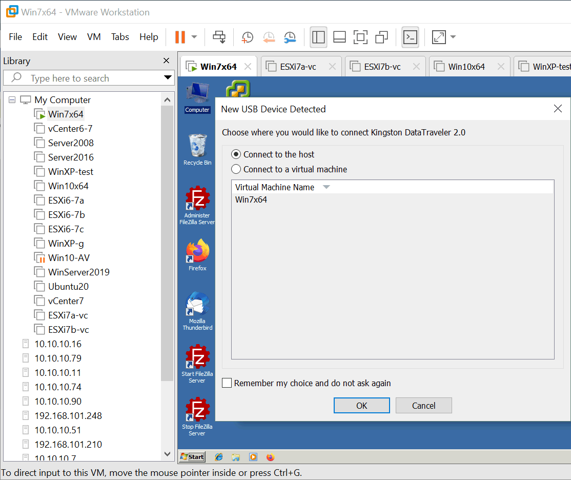 How to transfer files to virtual machines by using a USB storage device