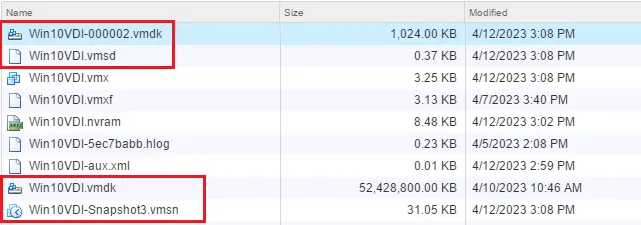 VMware snapshot files