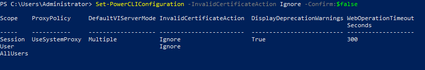How to disable a certificate warning in VMware vSphere PowerCLI