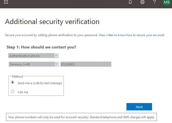 Additional security verification in Office 365
