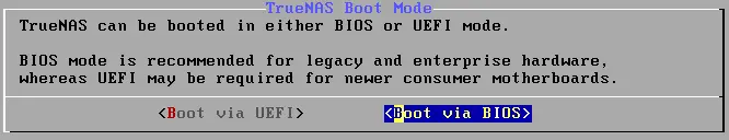 Selecting BIOS as the boot mode