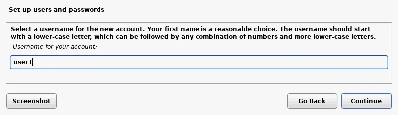 Creating a user account during Kali Linux installation