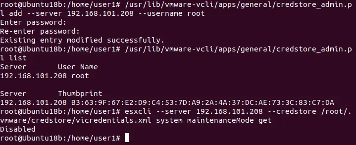 Running commands in vSphere CLI without entering the credentials from credentials store.